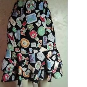 Desert West  Black Print Western Skirt Size S